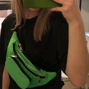Neon Green Fanny Pack With Black Zipper Details